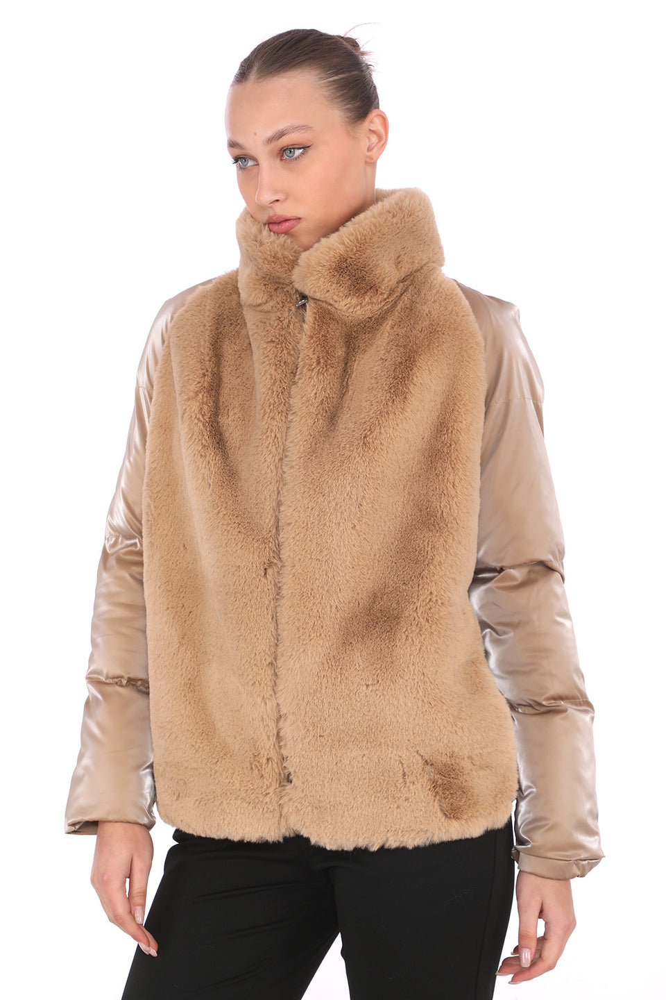 Kombin Kürk Dolgulu Mont - Camel