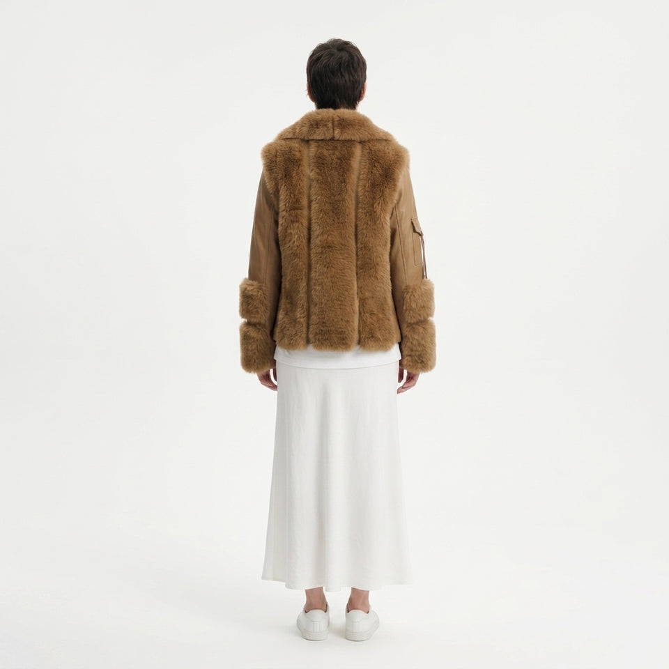 Kargo Cep Detaylı Pelüş Mont - Camel