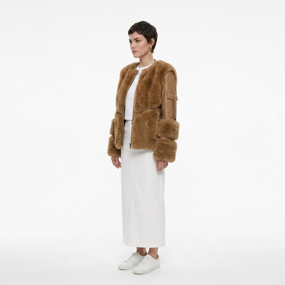 Kargo Cep Detaylı Pelüş Mont - Camel