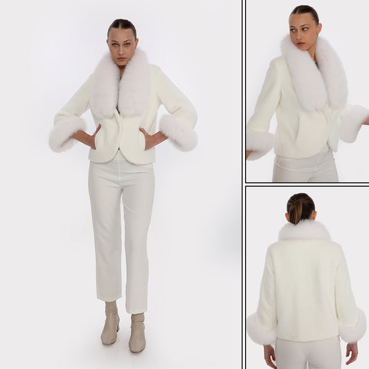 Şal Yakalı Alcantara Ceket - Ekru