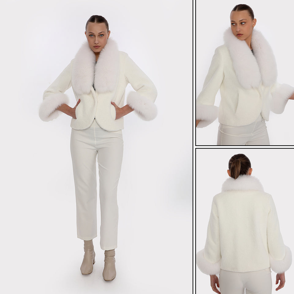 Şal Yakalı Alcantara Ceket - Ekru
