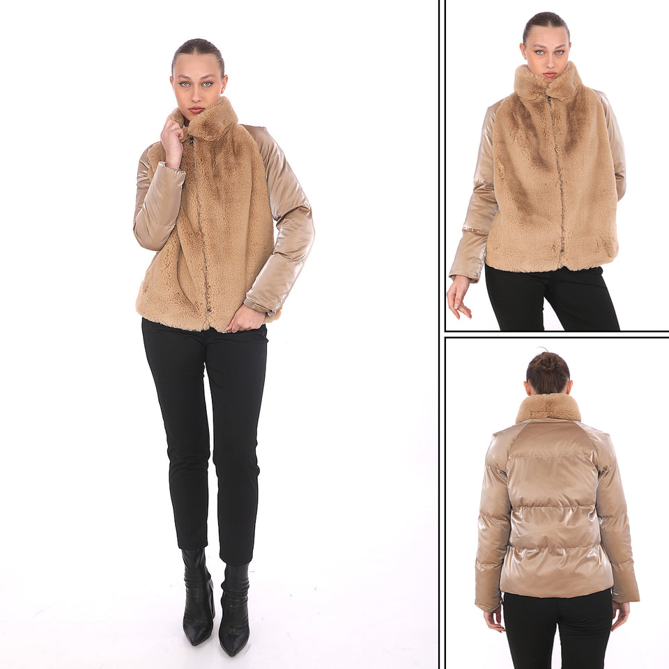 Kombin Kürk Dolgulu Mont - Camel