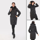 Kürk Kapüşonlu Uzun Kapitone Puffer Mont - Siyah