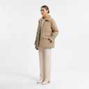 Deri Detaylı Puffer Ceket - Camel