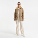 Deri Detaylı Puffer Ceket - Camel
