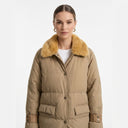 Deri Detaylı Puffer Ceket - Camel