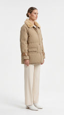 Deri Detaylı Puffer Ceket - Camel