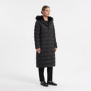 Kürk Kapüşonlu Uzun Kapitone Puffer Mont - Siyah