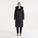 Kürk Kapüşonlu Uzun Kapitone Puffer Mont - Siyah