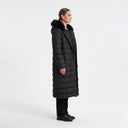 Kürk Kapüşonlu Uzun Kapitone Puffer Mont - Siyah