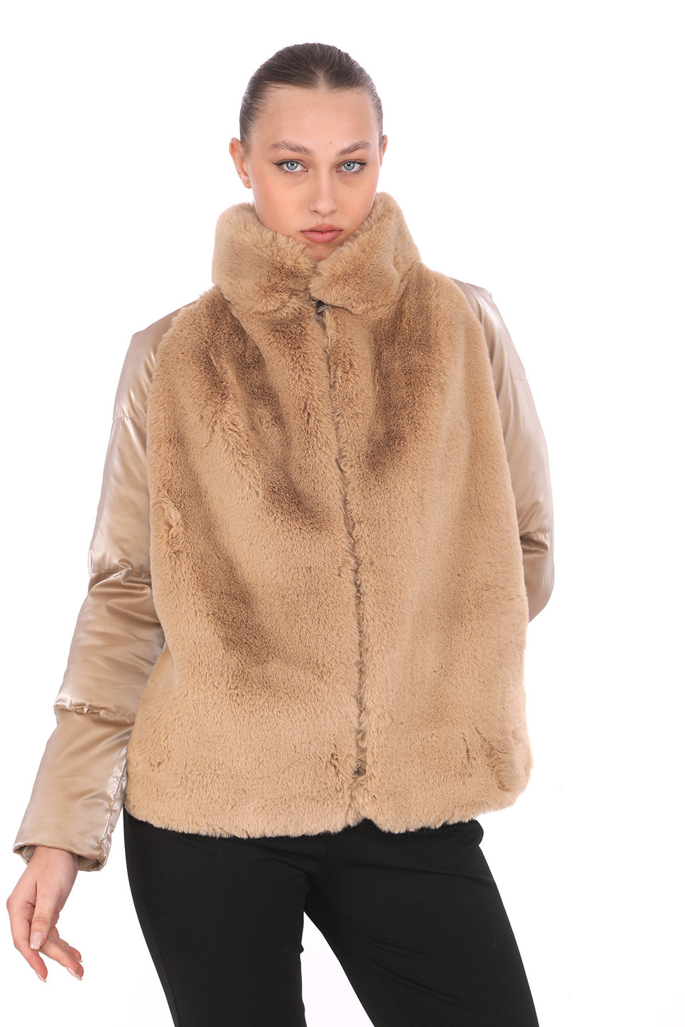 Kombin Kürk Dolgulu Mont - Camel