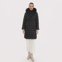 Kürk Kapüşonlu Uzun Kapitone Puffer Mont - Siyah